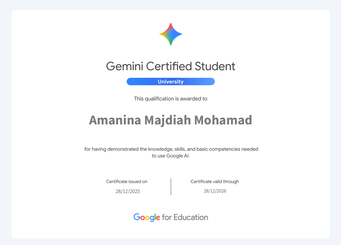 Gemini Certified Student